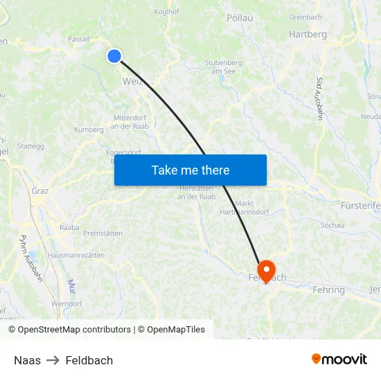 Naas to Feldbach map