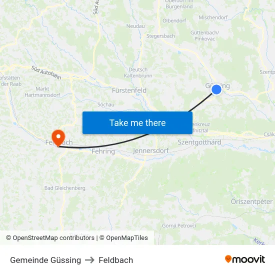 Gemeinde Güssing to Feldbach map