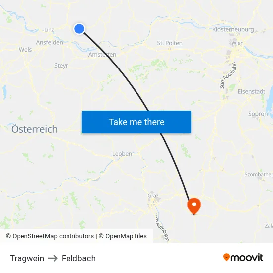 Tragwein to Feldbach map
