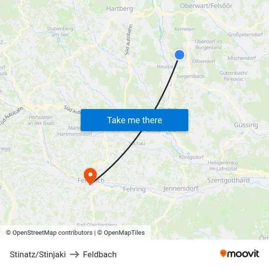 Stinatz/Stinjaki to Feldbach map