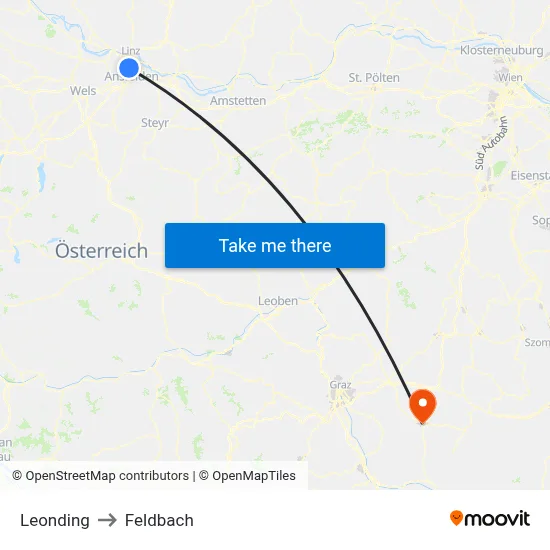 Leonding to Feldbach map