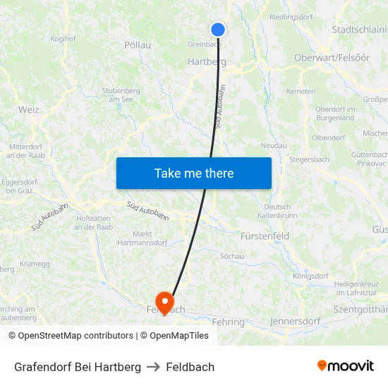 Grafendorf Bei Hartberg to Feldbach map
