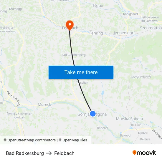 Bad Radkersburg to Feldbach map