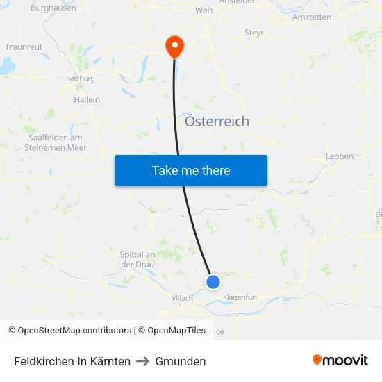 Feldkirchen In Kärnten to Gmunden map
