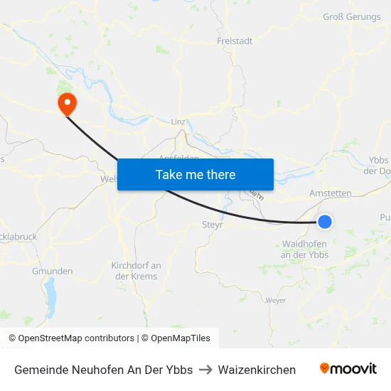 Gemeinde Neuhofen An Der Ybbs to Waizenkirchen map