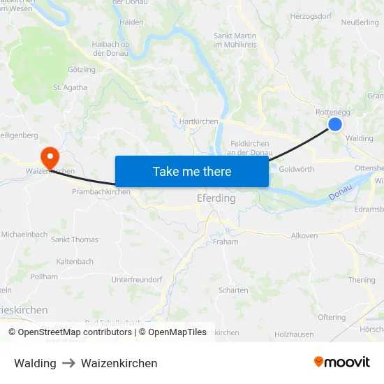 Walding to Waizenkirchen map
