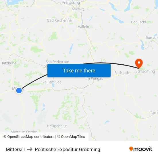 Mittersill to Politische Expositur Gröbming map