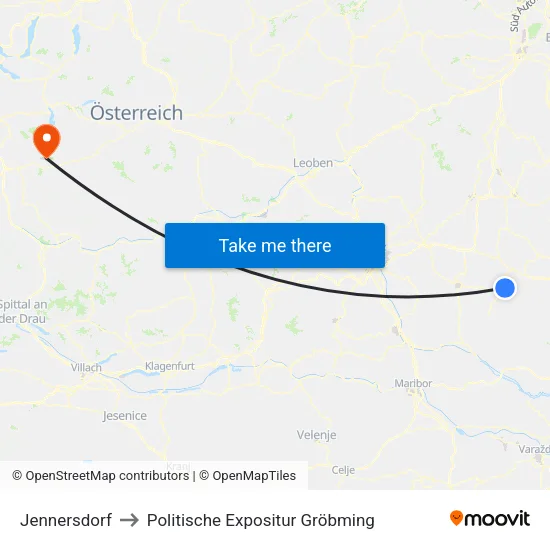 Jennersdorf to Politische Expositur Gröbming map