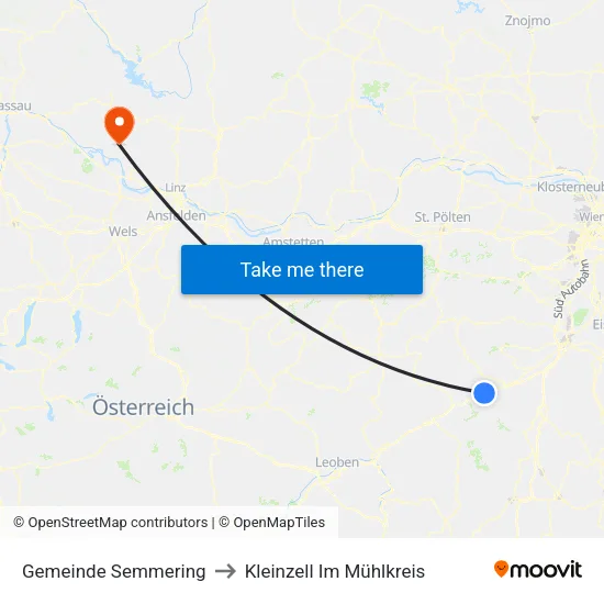 Gemeinde Semmering to Kleinzell Im Mühlkreis map