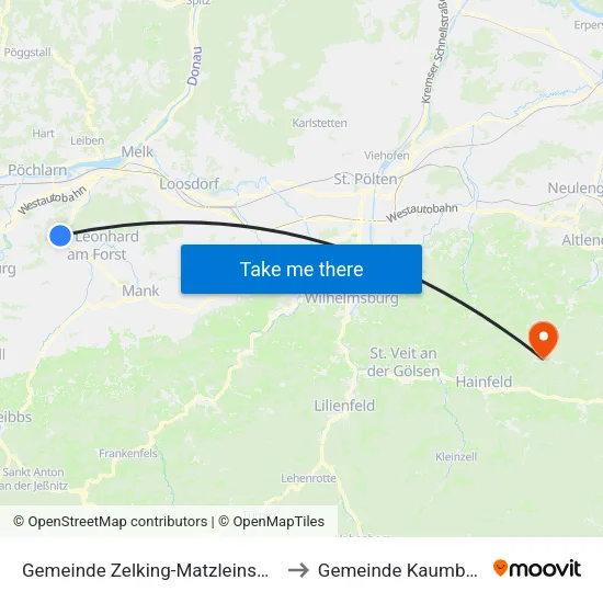 Gemeinde Zelking-Matzleinsdorf to Gemeinde Kaumberg map