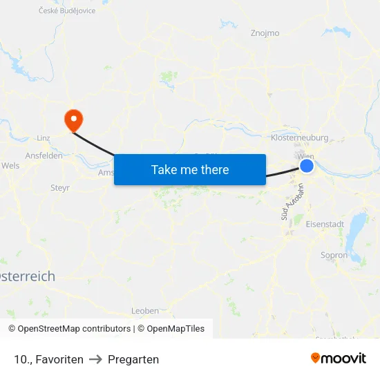 10., Favoriten to Pregarten map