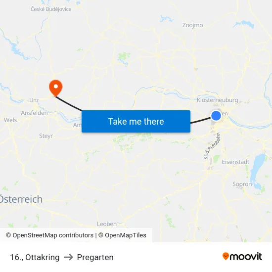 16., Ottakring to Pregarten map