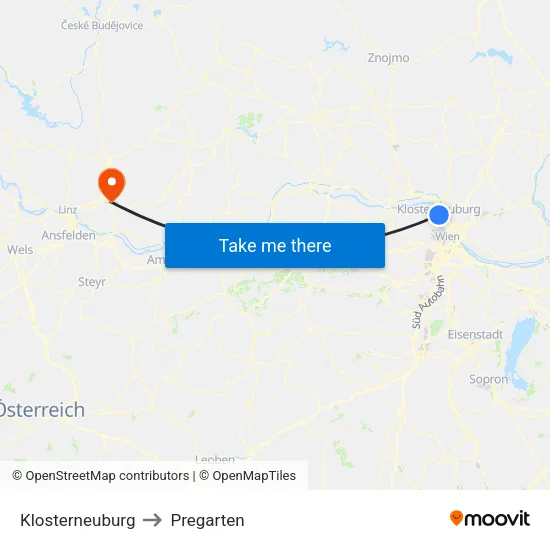 Klosterneuburg to Pregarten map