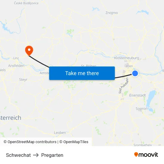 Schwechat to Pregarten map