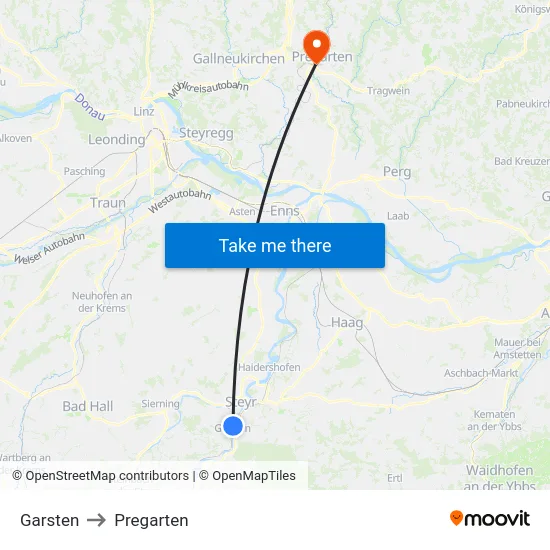 Garsten to Pregarten map