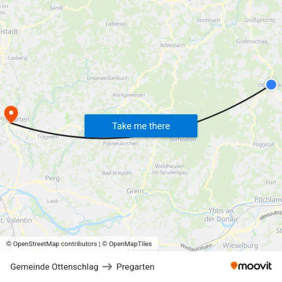 Gemeinde Ottenschlag to Pregarten map