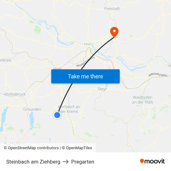 Steinbach am Ziehberg to Pregarten map