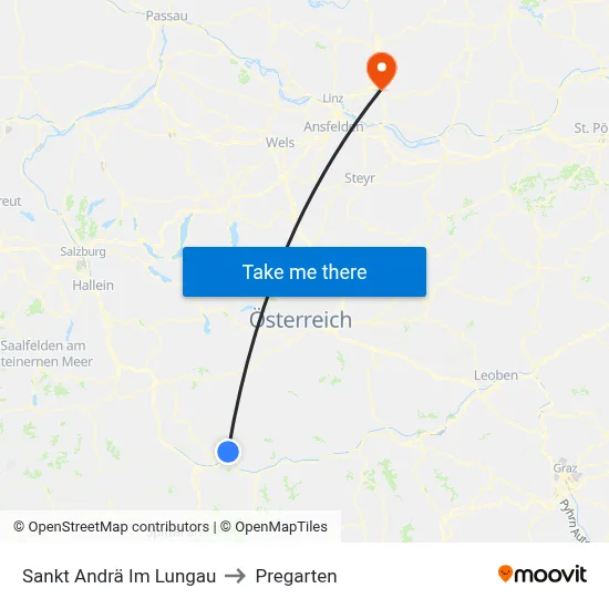 Sankt Andrä Im Lungau to Pregarten map