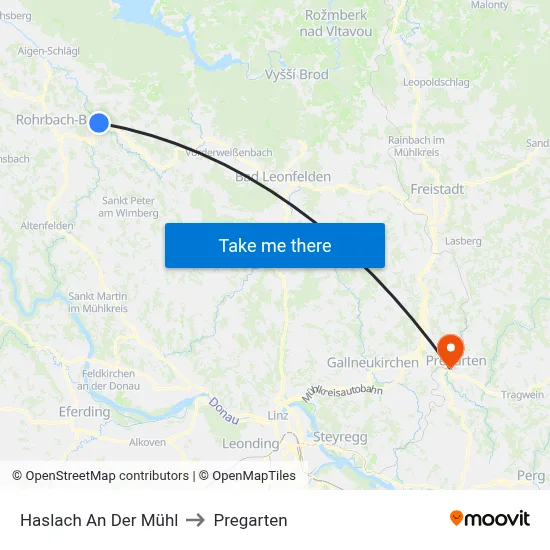 Haslach An Der Mühl to Pregarten map