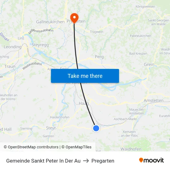 Gemeinde Sankt Peter In Der Au to Pregarten map