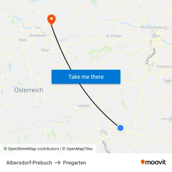 Albersdorf-Prebuch to Pregarten map