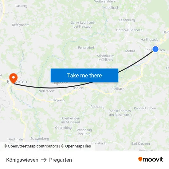Königswiesen to Pregarten map