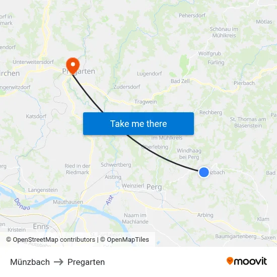 Münzbach to Pregarten map