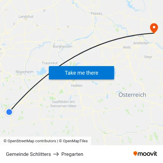 Gemeinde Schlitters to Pregarten map
