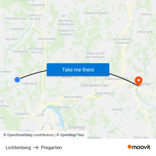 Lichtenberg to Pregarten map