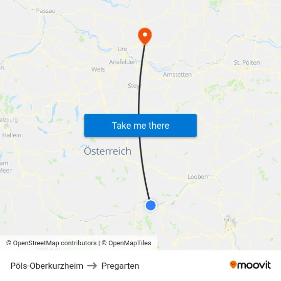 Pöls-Oberkurzheim to Pregarten map