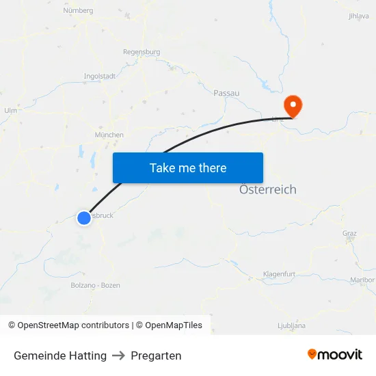 Gemeinde Hatting to Pregarten map