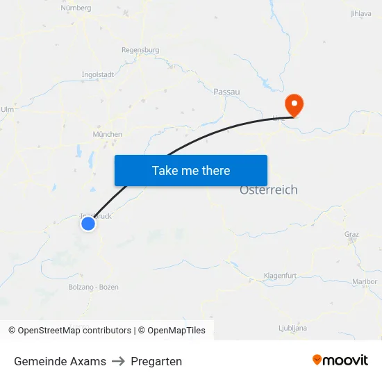 Gemeinde Axams to Pregarten map