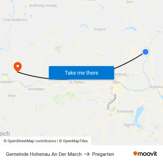 Gemeinde Hohenau An Der March to Pregarten map