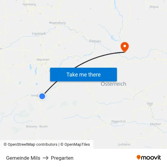 Gemeinde Mils to Pregarten map
