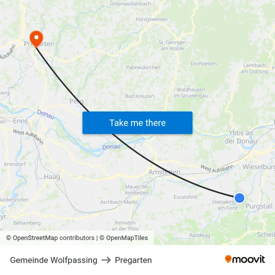 Gemeinde Wolfpassing to Pregarten map