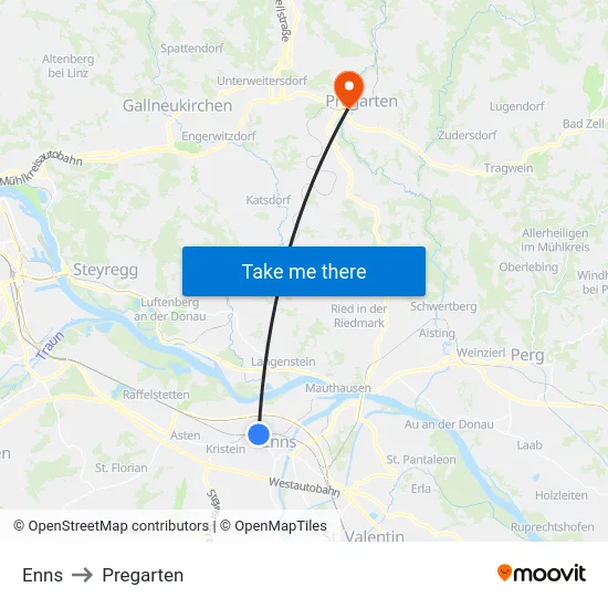 Enns to Pregarten map