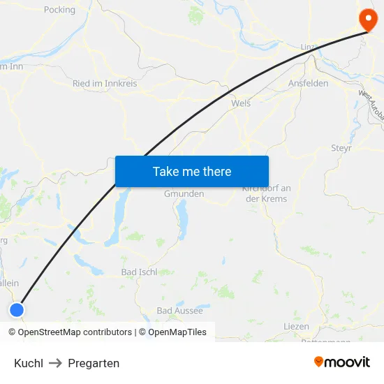 Kuchl to Pregarten map