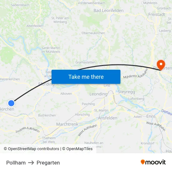 Pollham to Pregarten map