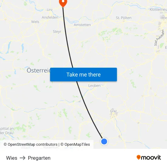 Wies to Pregarten map