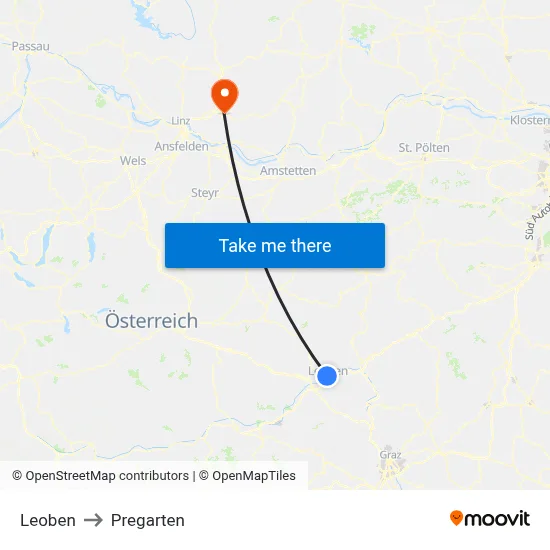 Leoben to Pregarten map