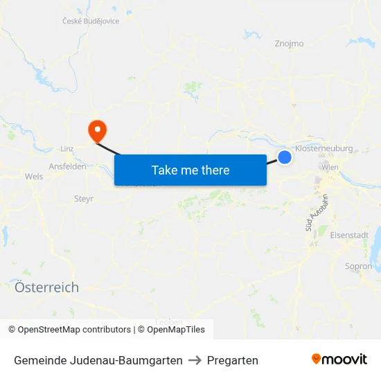 Gemeinde Judenau-Baumgarten to Pregarten map
