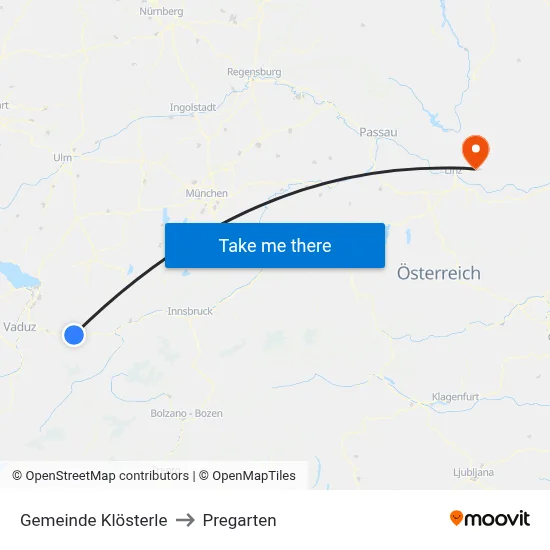 Gemeinde Klösterle to Pregarten map