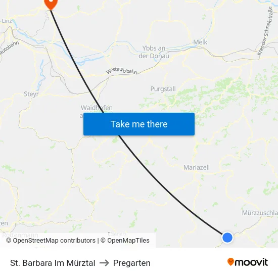 St. Barbara Im Mürztal to Pregarten map