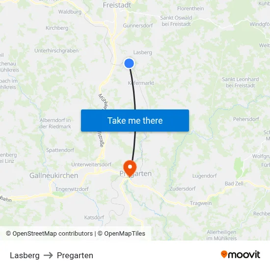 Lasberg to Pregarten map