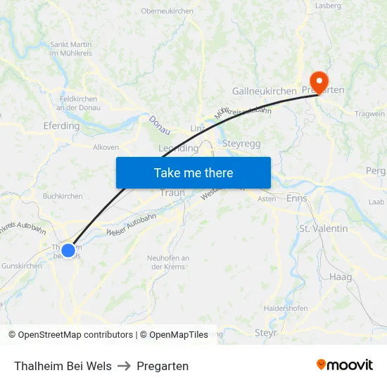 Thalheim Bei Wels to Pregarten map