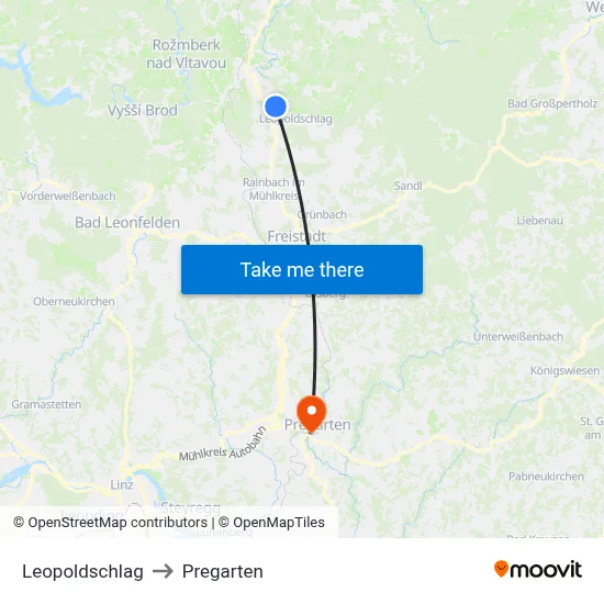 Leopoldschlag to Pregarten map