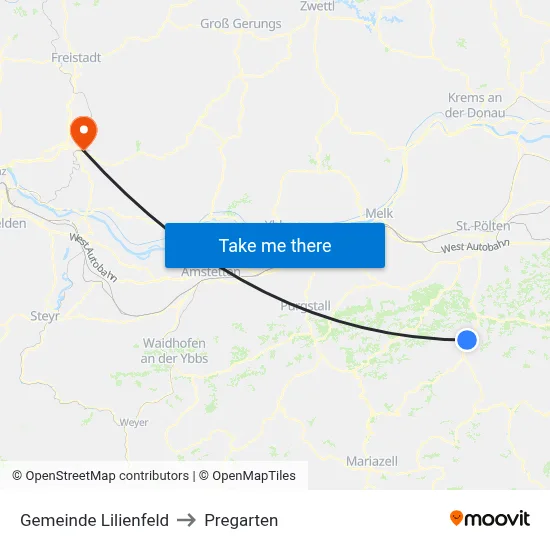 Gemeinde Lilienfeld to Pregarten map