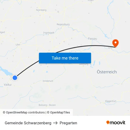 Gemeinde Schwarzenberg to Pregarten map