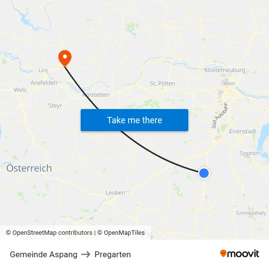 Gemeinde Aspang to Pregarten map