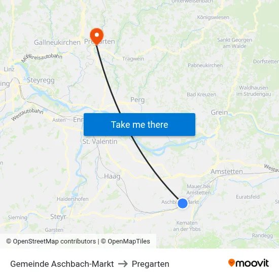 Gemeinde Aschbach-Markt to Pregarten map